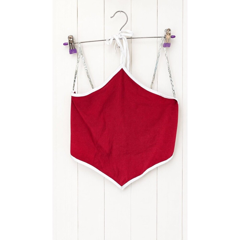 White Fable Deep Red Halter Top Football Trinket NWT  Large